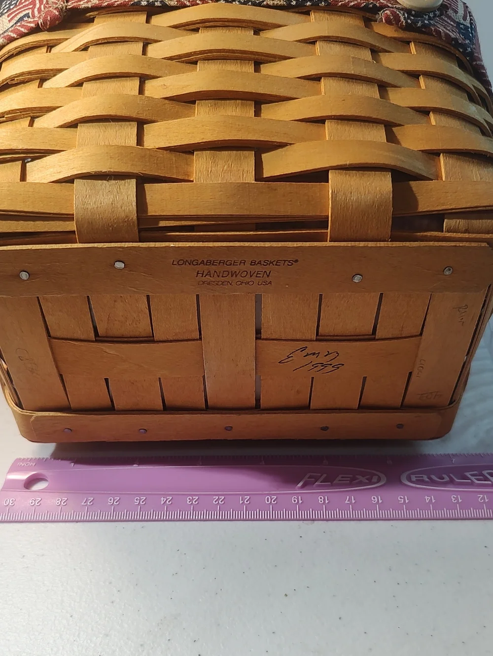 Longaberger Small Market Basket With Old Glory Liner, Flag Tie On, & Handle Tie